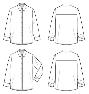 Uzun kollu gömlek moda düz teknik çizim şablonu
