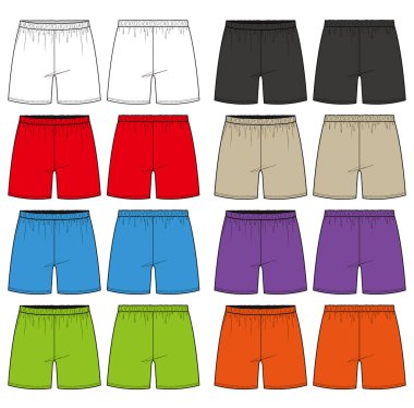 Kısa pantolon moda düz teknik çizim vektör şablonu