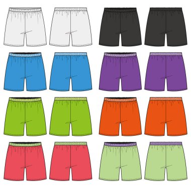 Kısa pantolon moda düz teknik çizim vektör şablonu