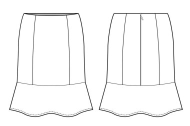 Etek moda teknik çizimler vektör şablonu