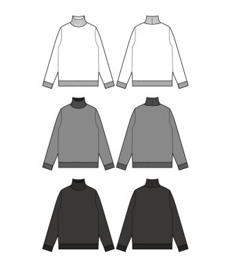 Sweatshirt moda düz teknik çizim şablonu