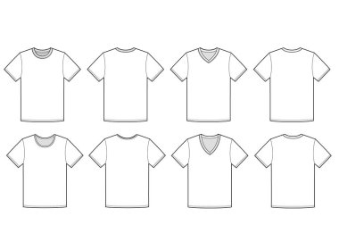 Temel Tee gömlek moda düz teknik çizim şablonu