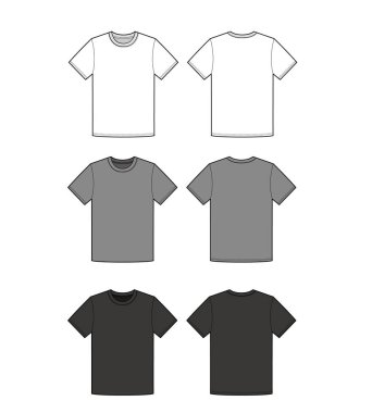 Temel Tee gömlek moda düz teknik çizim şablonu