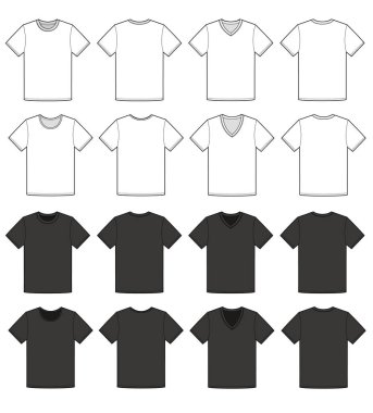 Temel Tee gömlek moda düz teknik çizim şablonu