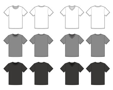 Temel Tee gömlek moda düz teknik çizim şablonu