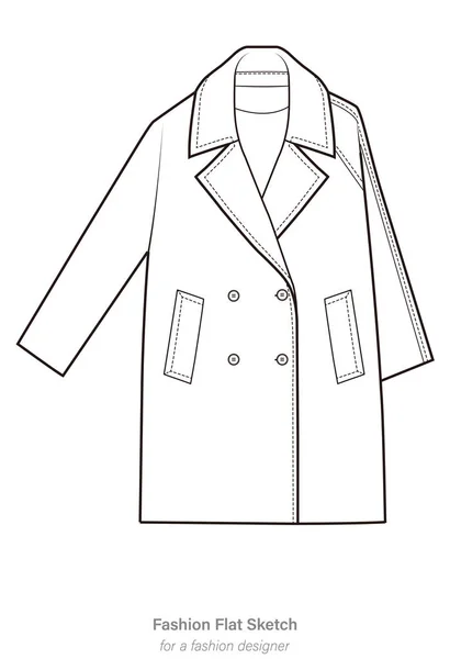 Coat Fashion Flat Technical Drawing Vector Template — Stock Vector