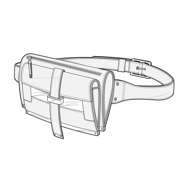 Талия Мешок Мода Плоский Технический Рисунок Шаблон — стоковый вектор