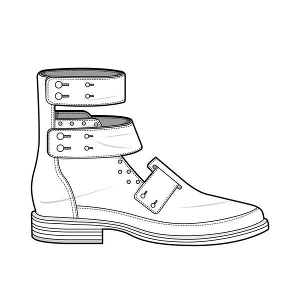 Schuhe Mode Flache Technische Zeichnung Vektor Vorlage — Stockvektor