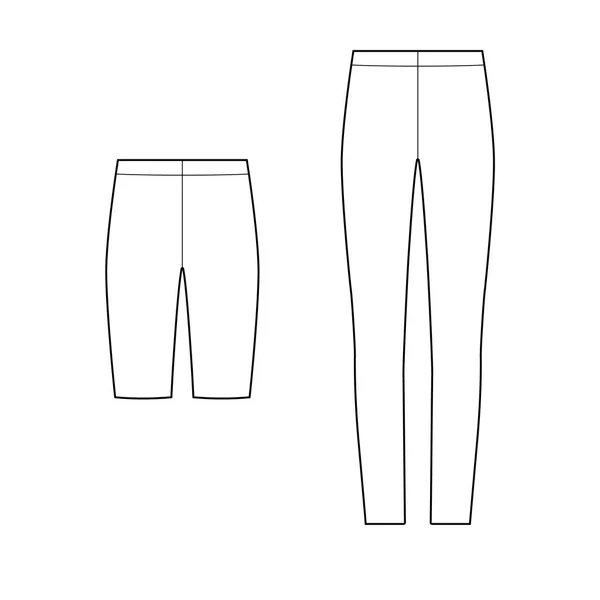 Pantalones Leggings Plantilla Vector Dibujo Técnico Plano Moda — Vector de stock