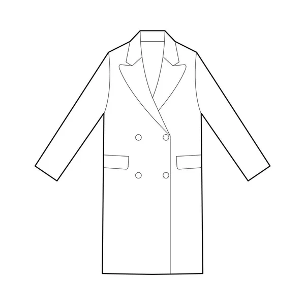 Coat Fashion Flat Technical Drawing Vector Template — Stock Vector