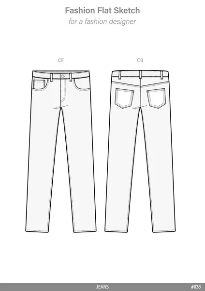 Pantolon Kot Moda Düz Teknik Çizim Vektör Şablonu — Stok Vektör