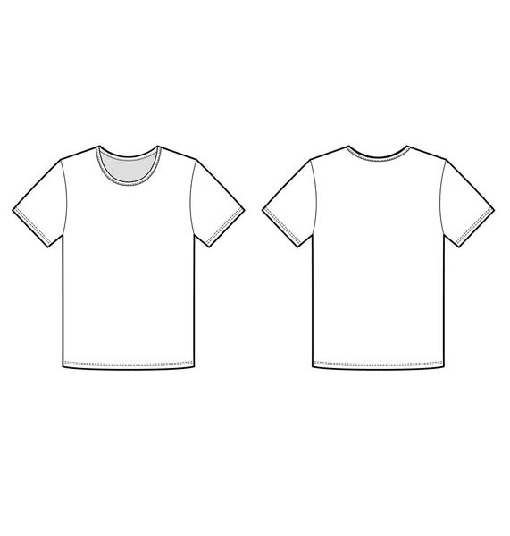 Basic Tee Shirt Fashion Flat Technical Drawing Template — Stock Vector