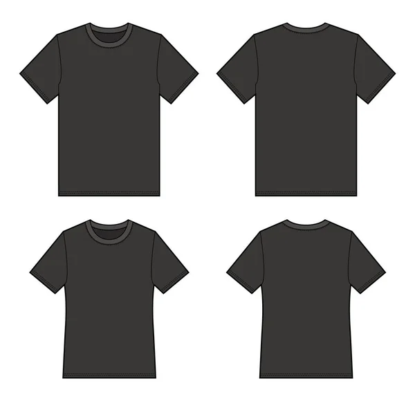 Basic Tee Shirt Fashion Flat Technical Drawing Template — Stock Vector