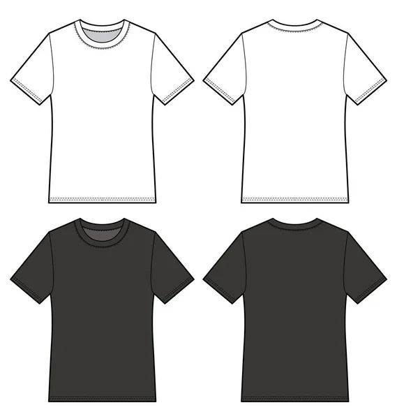 Basic Tee Shirt Fashion Flat Technical Drawing Template — Stock Vector