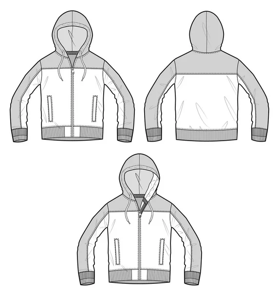 Veste Athlétique Mode Extérieure Plat Modèle Dessin Technique — Image vectorielle