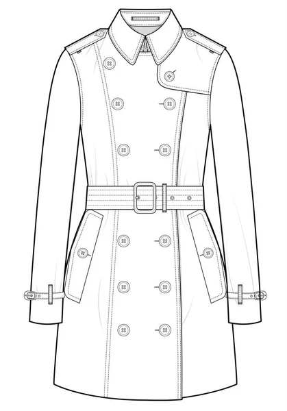 Coat Fashion Flat Technical Drawing Vector Template — Stock Vector