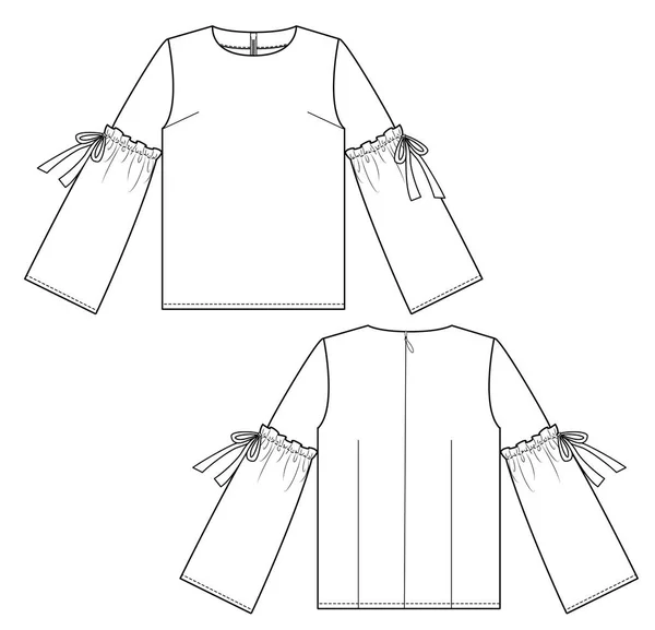 Modèle Dessin Technique Plat Mode Chemisier — Image vectorielle