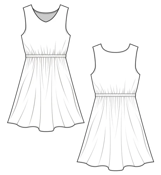 Dress Fashion Technical Drawings Vector Template — Stock Vector
