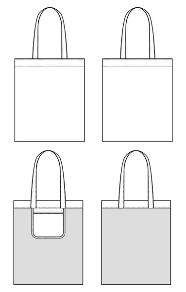 Öko Tasche Set Mode Flache Technische Zeichnung Vektor Vorlage — Stockvektor