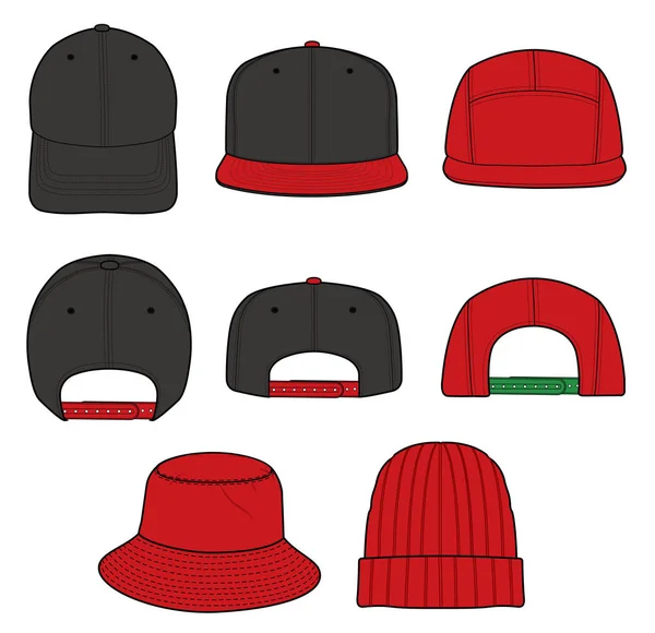 Hat Ställ Mode Flat Sketche Vector Mall — Stock vektor