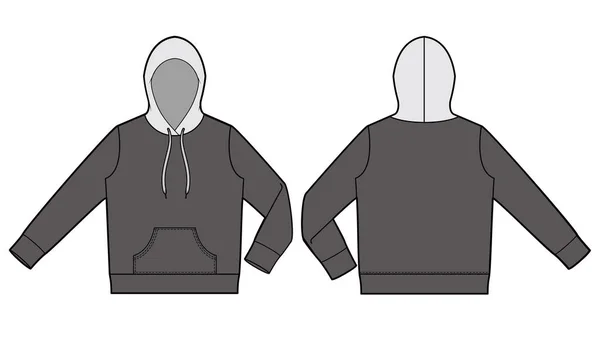 Hoody Fashion Flat Technical Drawing Template — Stock Vector