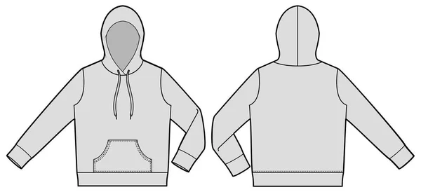 Hoody Mode Plat Technische Tekening Sjabloon — Stockvector