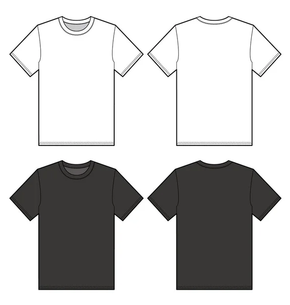 Basic Tee Shirt Fashion Flat Technical Drawing Template — Stock Vector