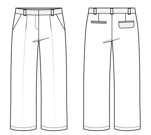 Pantolon Resmi Pantolon Moda Düz Teknik Çizim Vektör Şablonu — Stok Vektör