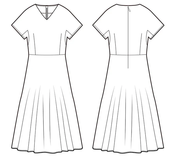 Dress Fashion Technical Drawings Vector Template — Stock Vector