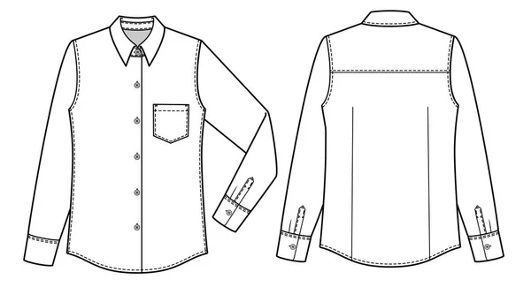 Lange Mouw Shirts Mode Plat Technische Tekening Sjabloon — Stockvector