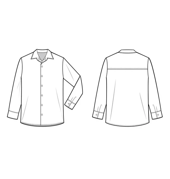 Lange Mouw Shirts Mode Plat Technische Tekening Sjabloon — Stockvector