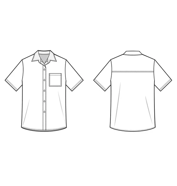 Lange Mouw Shirts Mode Plat Technische Tekening Sjabloon — Stockvector