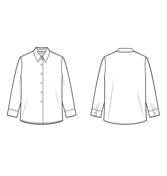 长袖衬衫时尚扁平技术绘图模板 — 图库矢量图片