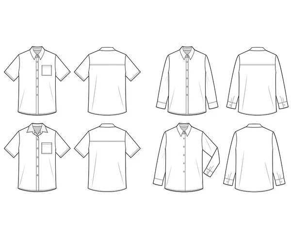 Camisas Manga Larga Plantilla Dibujo Técnico Plano Moda — Vector de stock