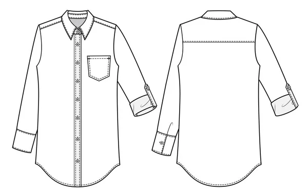 Długi Rękaw Koszule Moda Mieszkanie Techniczne Szablonu Rysunku — Wektor stockowy