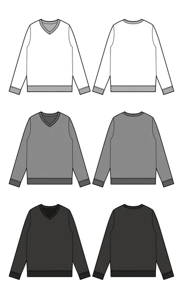 Sweatshirts Mode Plat Technische Tekening Sjabloon — Stockvector