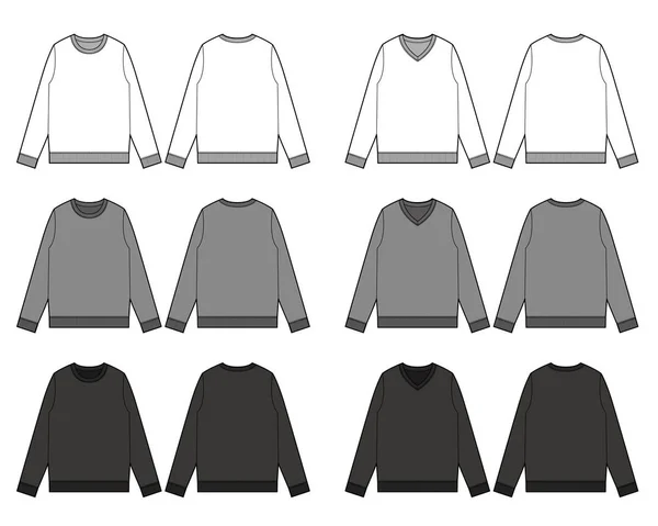 Sweatshirts Mode Flache Technische Zeichnungsvorlage — Stockvektor