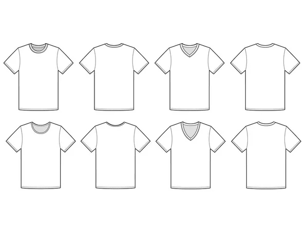 Basic Tee Shirt Fashion Flat Technical Drawing Template — Stock Vector