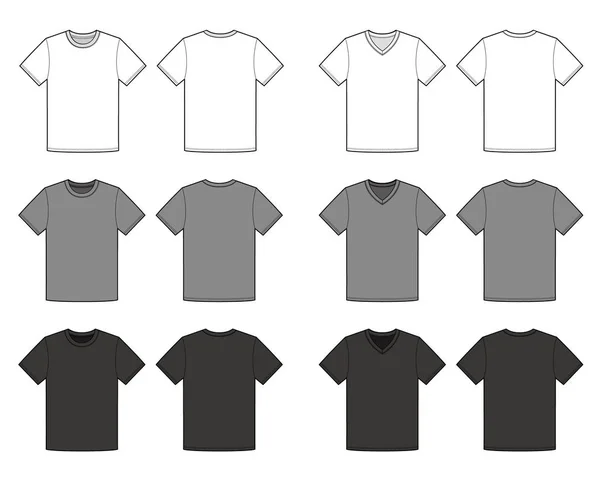 Basic Tee Shirt Fashion Flat Technical Drawing Template — Stock Vector