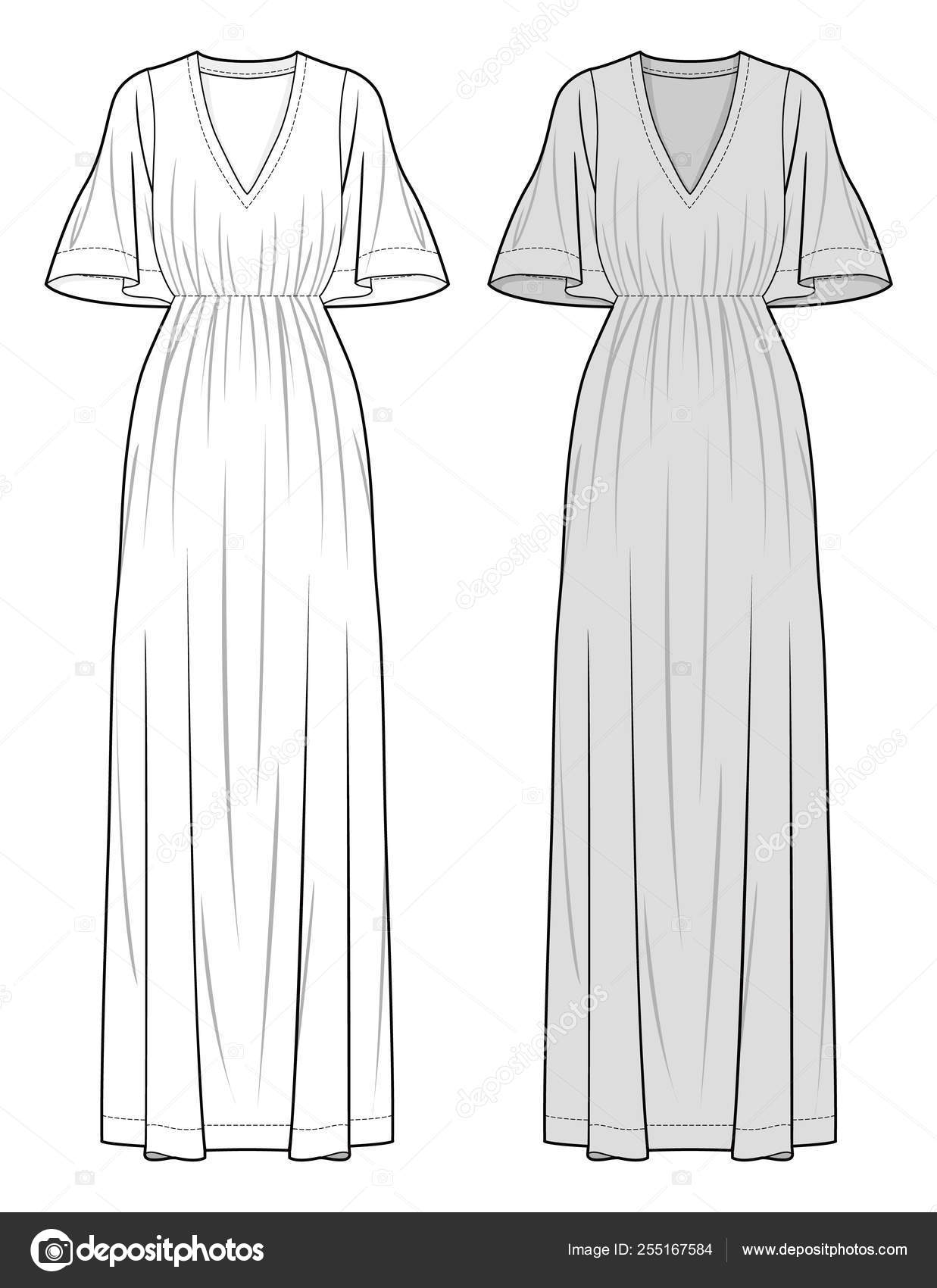 Dress Fashion Flat Sketch Template Stock Vector by ©haydenkoo
