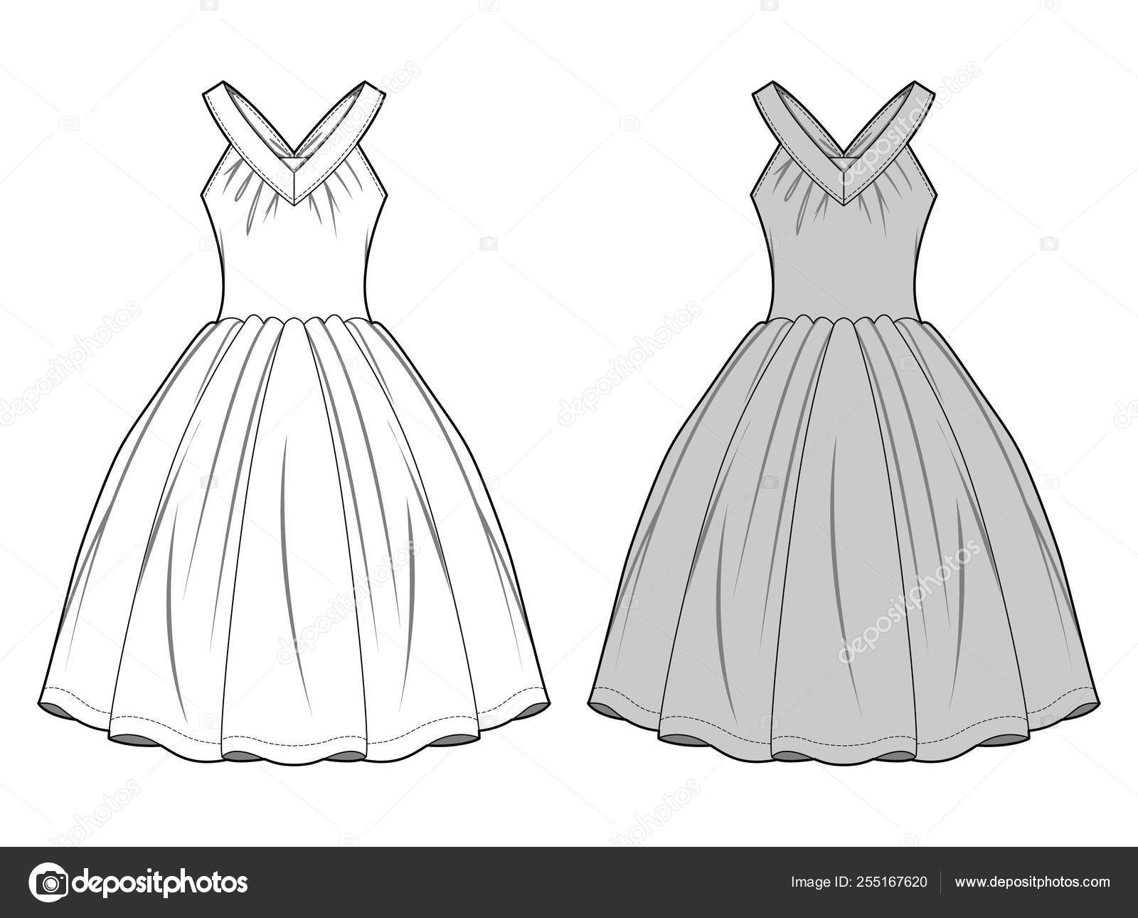 Fashionable Dresses Flat Sketch
