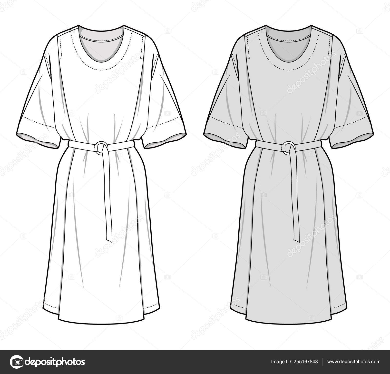 Dress fashion flat sketch template • wall stickers evening, garment, lady |  myloview.com