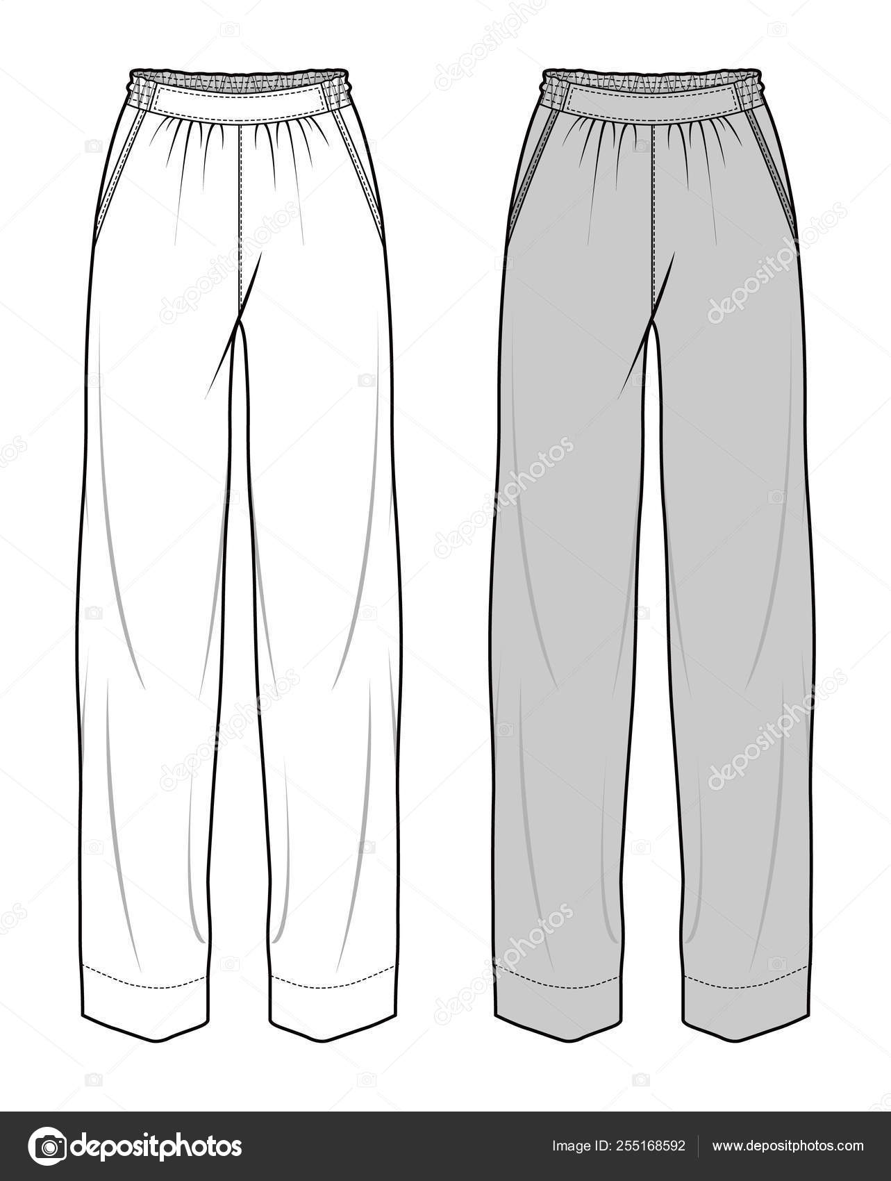Pants fashion flat sketch template9 Royalty Free Vector