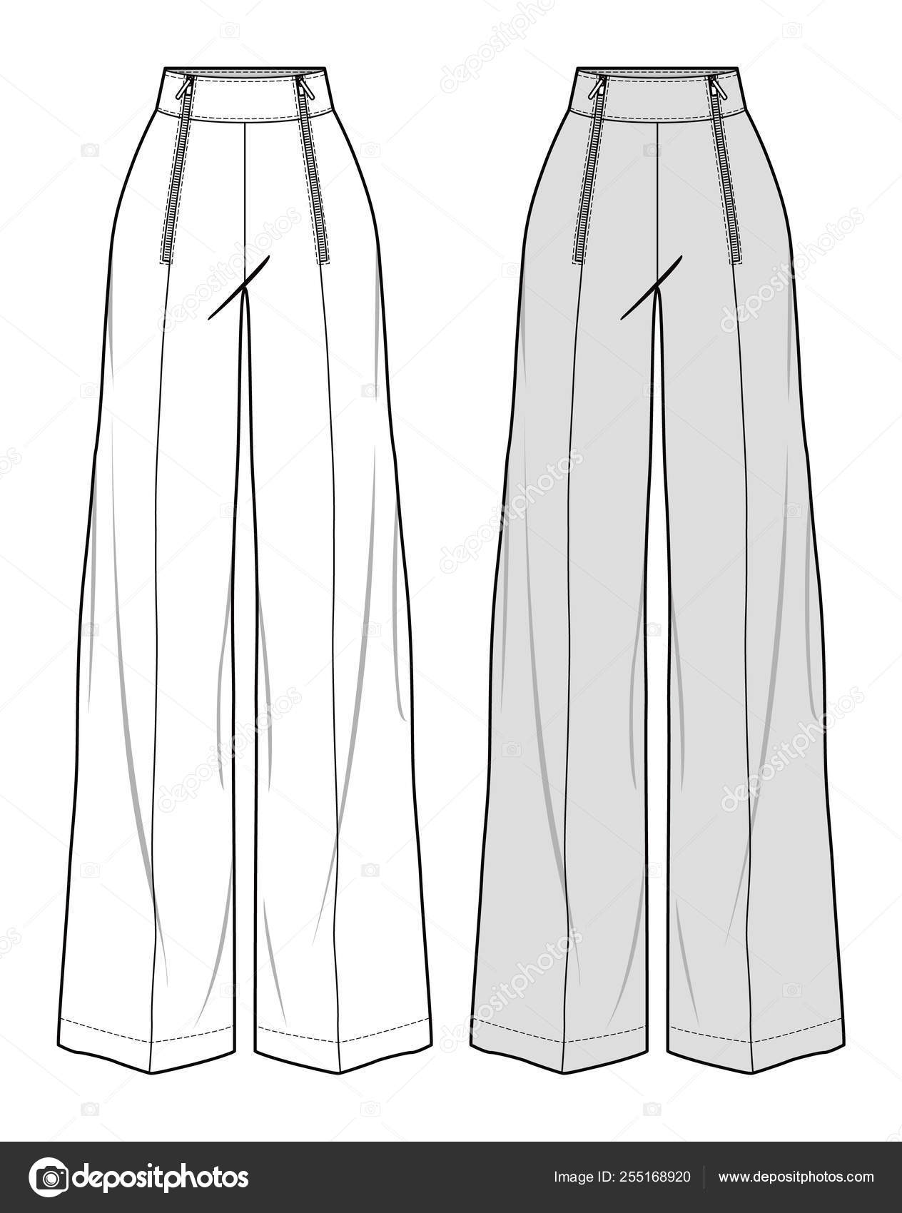 Buy Cargo High Waisted Trousers Fashion Flat Sketch, Fashion Template, Technical  Drawing, Vector CAD Online in India - Etsy