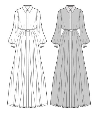 Elbise moda düz eskiz şablonu