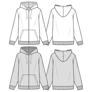 Zip-Up Hoodie moda düz eskiz şablonu