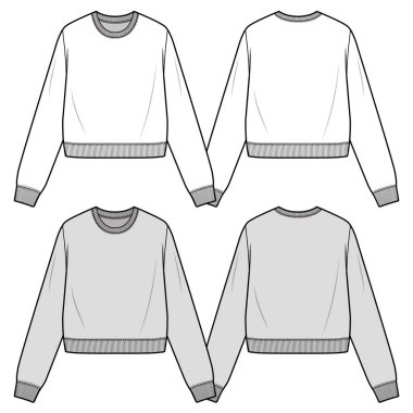 Kırpılan Sweatshirt moda düz eskiz şablonu