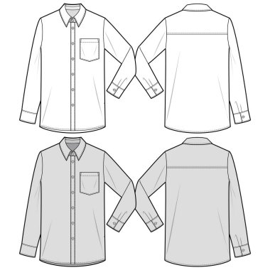 Uzun kollu gömlek moda düz eskiz şablonu