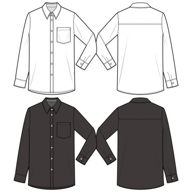 Uzun kollu gömlek moda düz eskiz şablonu