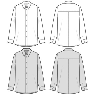 Uzun kollu gömlek moda düz eskiz şablonu